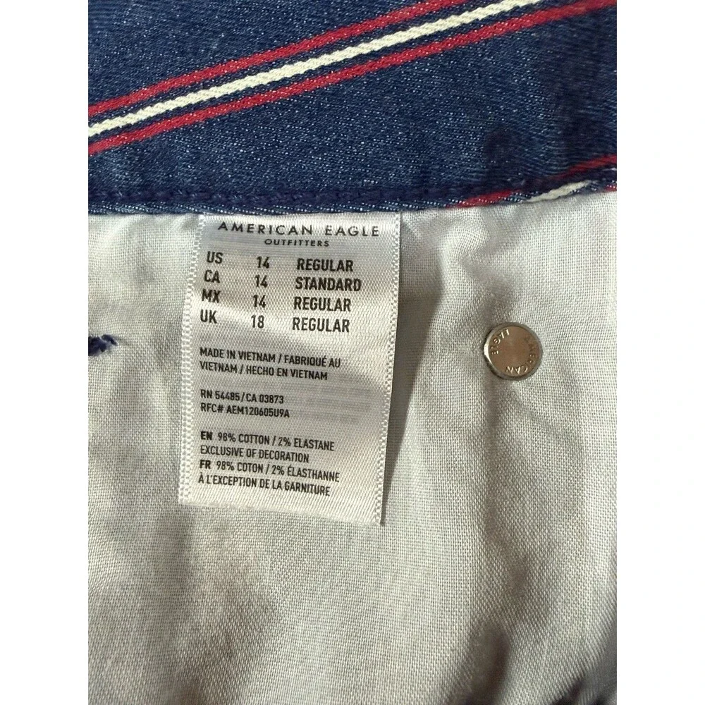 American Eagle Y2K Hi Rise Mini Skirt 14 Blue Red White Stripe Cut Off Excellent